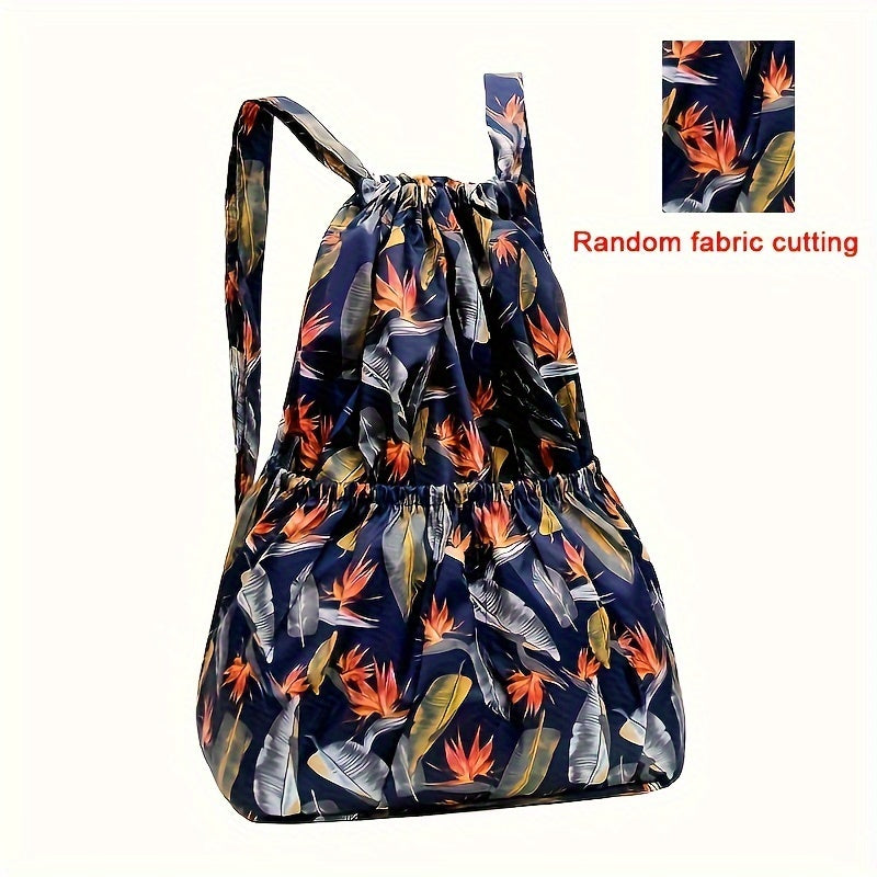 1pc Floral Print Nylon Drawstring Backpack - Lightweight Travel & Sports Rucksack with Shoulder Straps, Vibrant Geometric Design, Multiple Compartments for Women, Pink, Travel Backpack