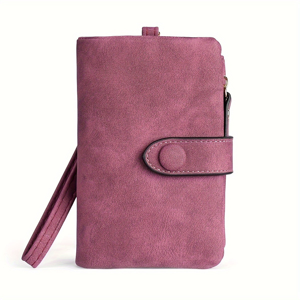1pc CARRKEN Women's Vintage Matte Pink Wallet - Tri-Fold Design with Snap Closure, Zipper Pocket & Wrist Strap - Compact Credit Card Holder Organizer, Everyday Use or Gift for Her, Stylish Accessory | Durable Stitching, Cute Wallet