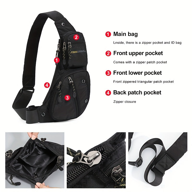 1pc Men's Nylon Casual Multi Pockets Chest Bag, Daily Trendy Shoulder Bag for Outdoor Running, Hiking, Camping