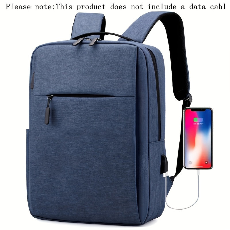 1pc Lightweight Business Laptop Backpack, 13/14/15 Inch Computer Bag with USB Charging Port, Adjustable Straps, Zipper Closure, Polyester Lining, Wet Wipe Clean, Black Fabric Travel & Student Bookbag for Men and Women, Techfriendly Bag | Fabric Laptop Bac