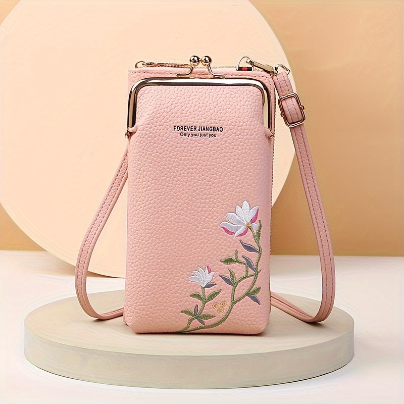 2024 New Women'S Messenger Bag, Korean Fashion, Lychee Pattern, Solid Color, Embroidered, Single Shoulder, Black Red, with Adjustable Strap, Buckle Closure, No Printing, No Edge Paint, with Operation Instruction Do Not Wash