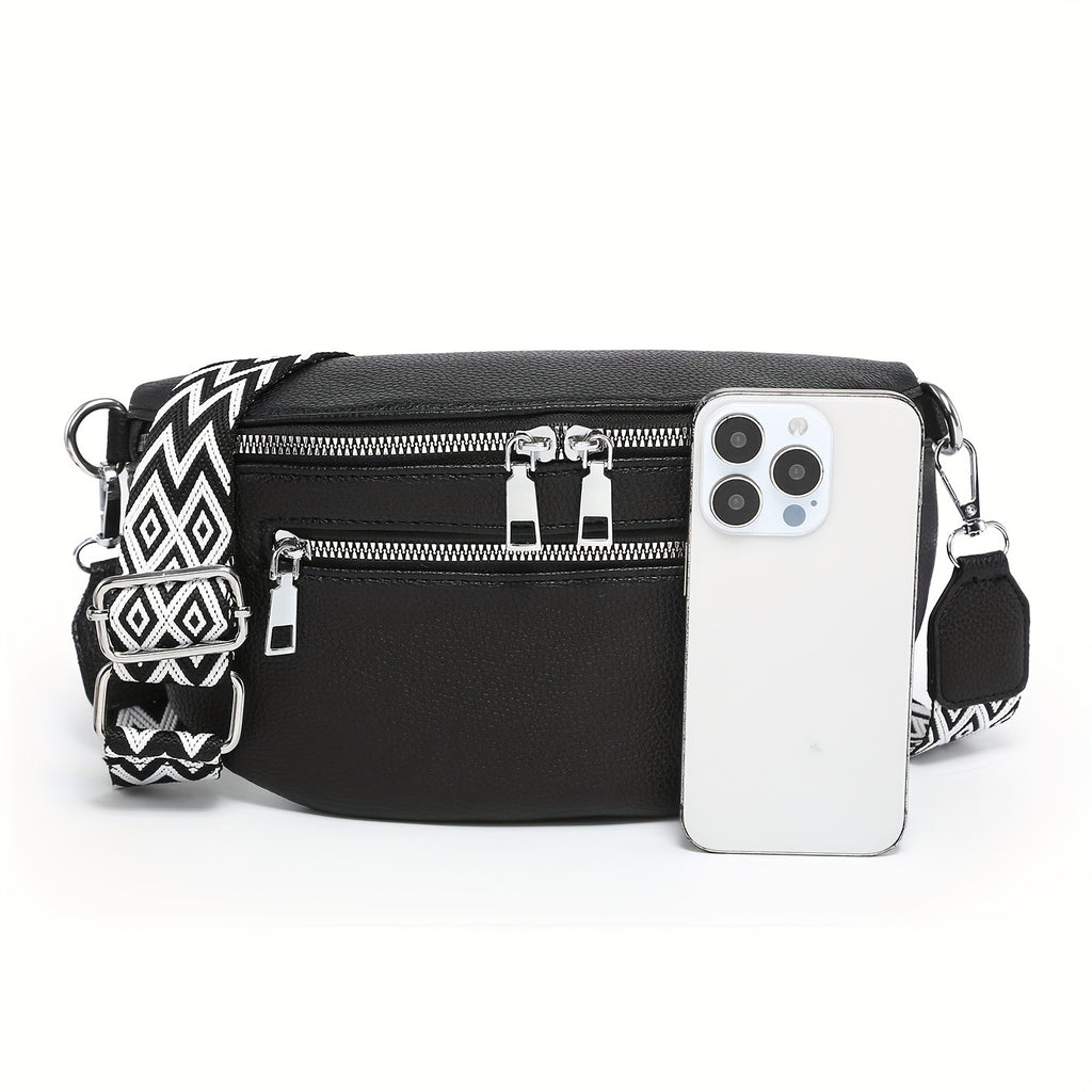Women'S Korean Style Summer Saddle Bag, Solid Color, Zipper Closure, Polyester Lined, Painted Edges, Versatile Shoulder Chest Purse