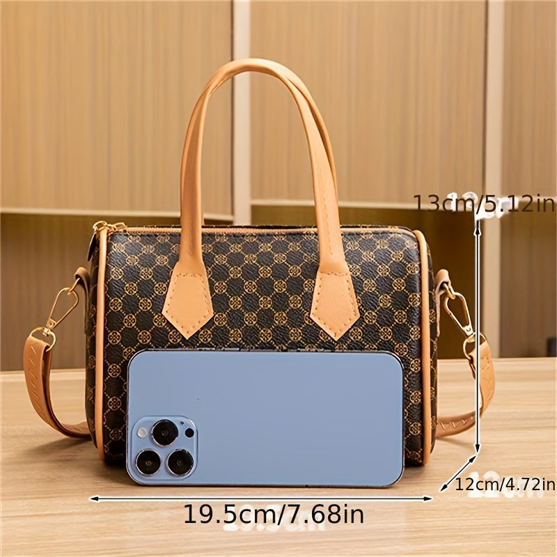 1pc Vintage Style Color-Block Plaid Print Pillow-Shaped Handbag - Durable Synthetic Leather Women's Adjustable Shoulder & Crossbody Phone Bag with Zipper Closure, Polyester Lining for Outdoors, Camping, Travel, Daily Use, Vintage Handbag, Sturdy Handle Co