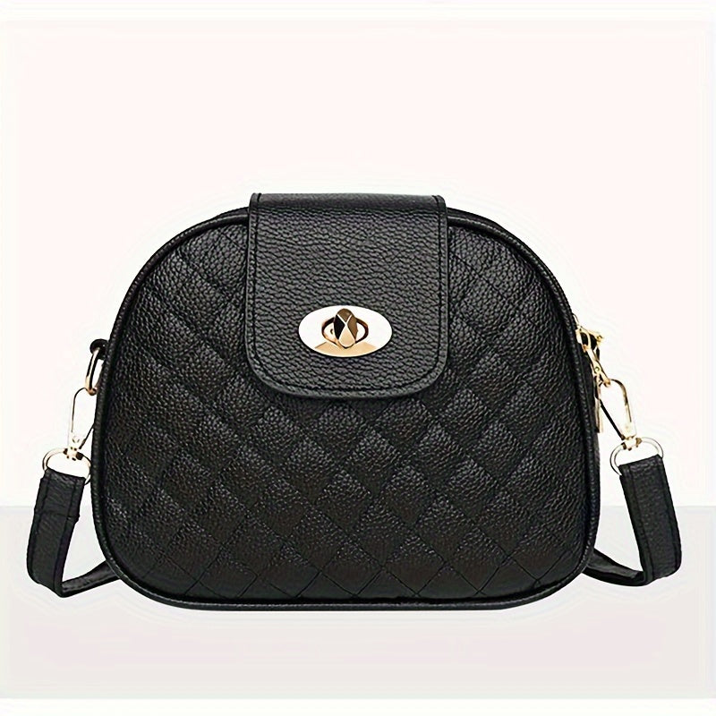 1pc Chic Quilted Round Shoulder Crossbody Bag - PU Leather, Casual & Stylish, Embroidery Detail - Perfect for Daily Use