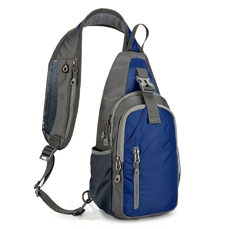 1pc Lightweight Nylon Chest Bag, Adjustable Back & Shoulder Straps, Durable Zipper Closure, Ideal for Hiking, Running, Cycling & Daily Commute - Black & Blue, Outdoor Sports Travel Sling Bag, Commute Bag | Adjustable Strap Bag | Durable Zipper Closure, Ba