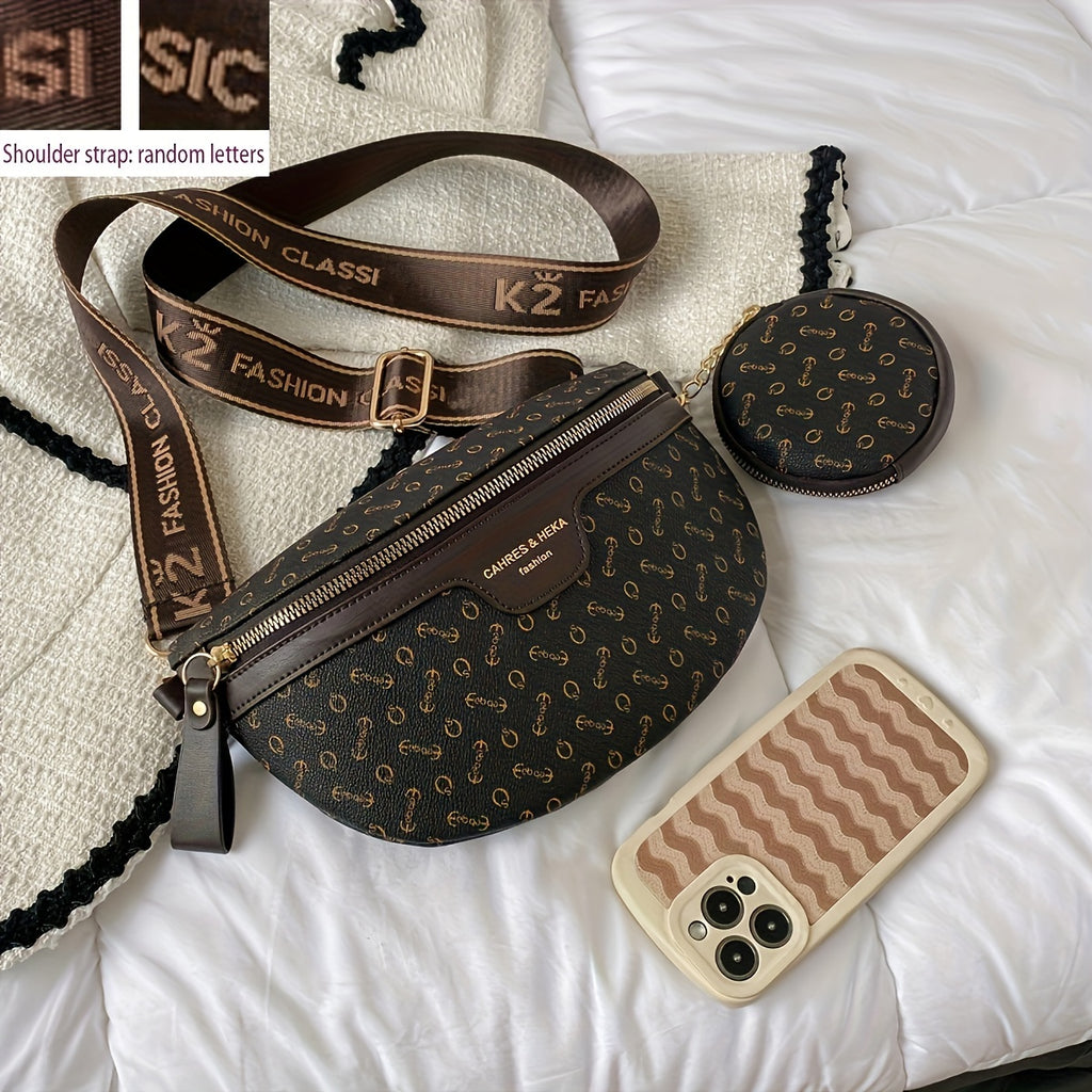 1pc Vintage Arrow Pattern Synthetic Leather Chest Bag with Coin Purse, Zipper Closure, Polyester Lined, Occasion-Themed Crossbody Waist Pack, Secure Coin Purse | Vintage Arrow Design | Synthetic Leather Bag, Crossbody Purse