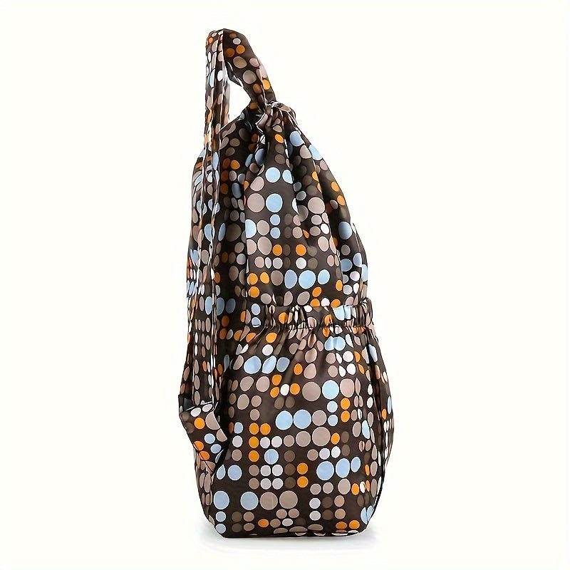 1pc Floral Print Nylon Drawstring Backpack - Lightweight Travel & Sports Rucksack with Shoulder Straps, Vibrant Geometric Design, Multiple Compartments for Women, Pink, Travel Backpack
