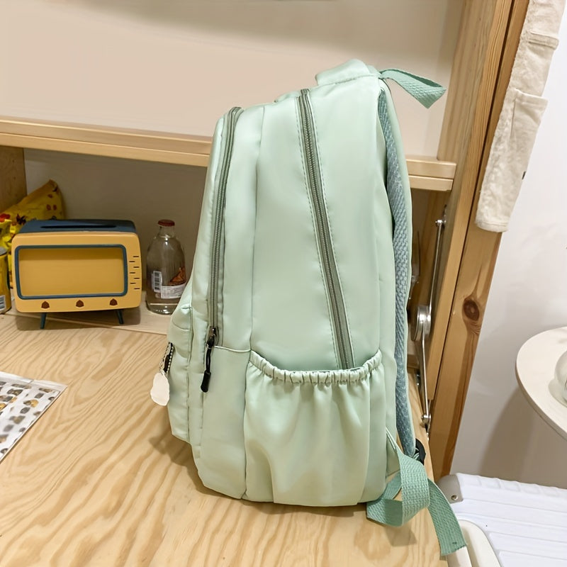 2025 New College-Style Nylon Backpack, Large Capacity for Laptops & Travel, with Adjustable Straps, Zip Closure, Polyester Lining, Edge Paint Free - Available in White, Black, Blue, Green, Backpack for Travel