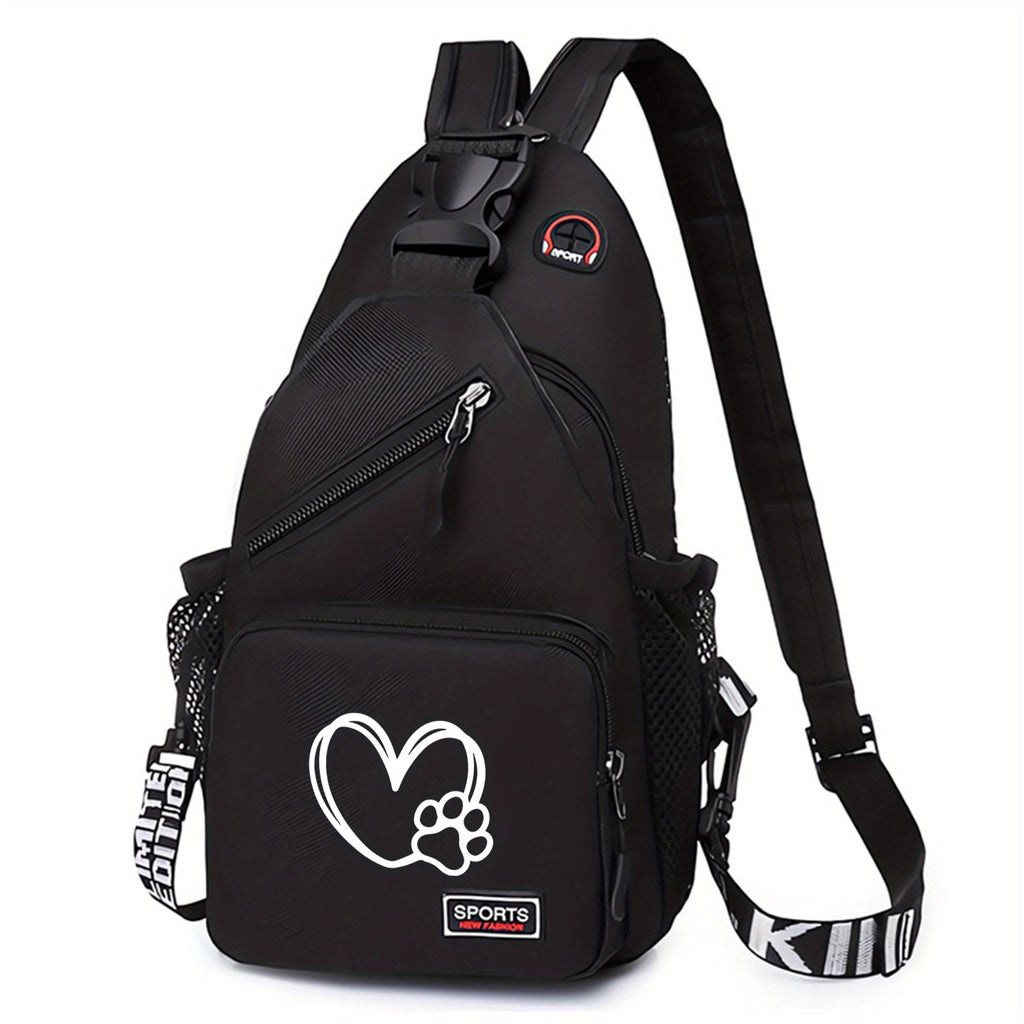 1pc Love Paw Print Oxford Crossbody Bag - Adjustable Strap, Spacious & Durable, Perfect for Outdoor Travel, Sports, and Daily Commute, Casual Chest Bag with Polyester Lining