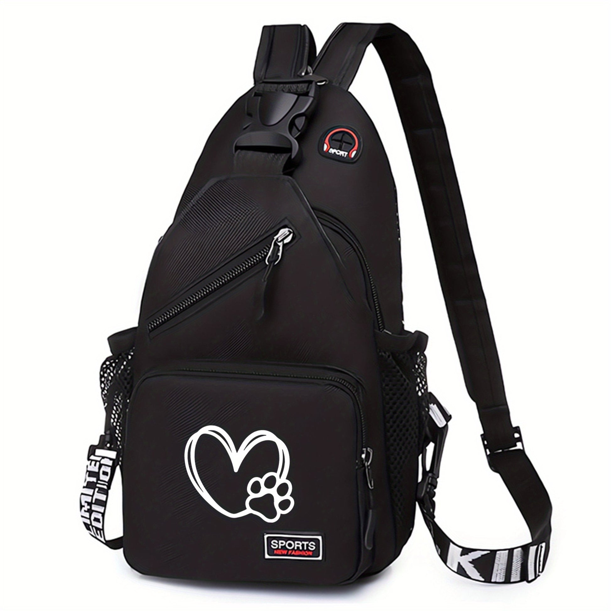 1pc Love Paw Print Oxford Crossbody Bag - Adjustable Strap, Spacious & Durable, Perfect for Outdoor Travel, Sports, and Daily Commute, Casual Chest Bag with Polyester Lining