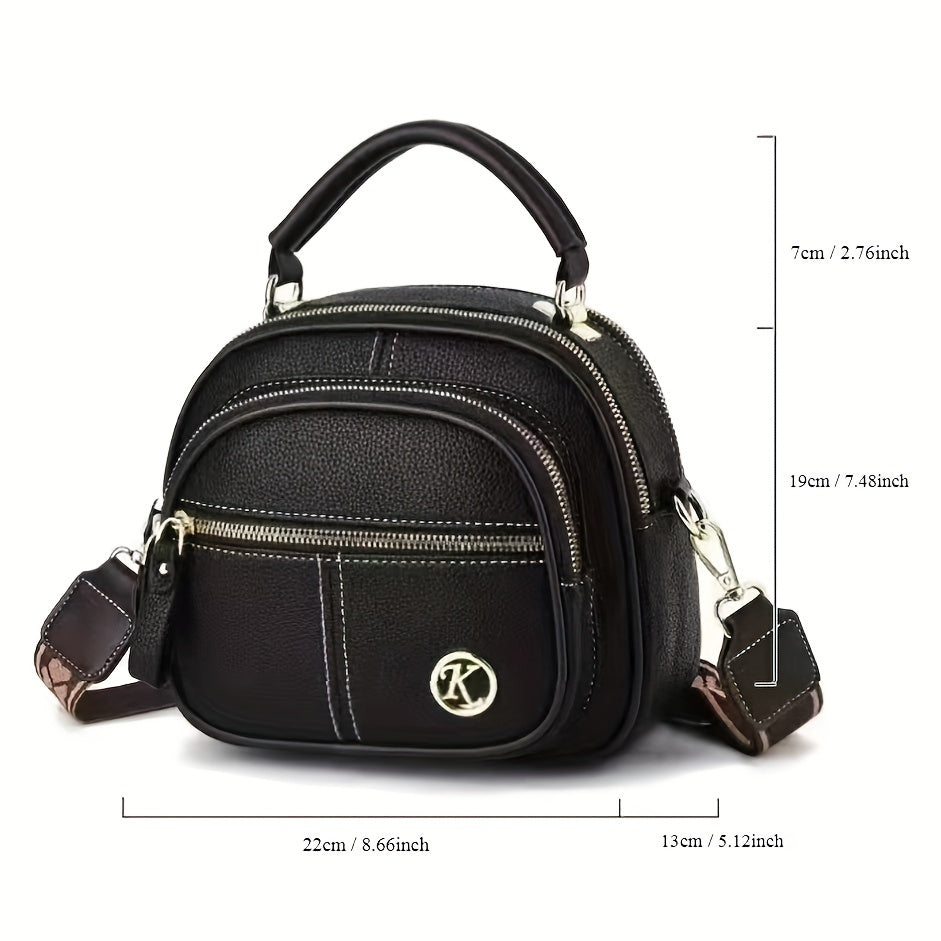 1pc Fashionable Round Crossbody Bag for Women, Multi-Layer Large Capacity, Solid Color Shoulder Handbag with Zipper Closure and Polyester Lining, Versatile 2024 New Arrival