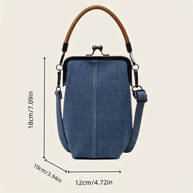 2024 Women's Crossbody Bag with Detachable Strap - Anti-Fade Light Blue/Dark Blue Phone Purse, Kiss Lock Closure & Machine Washable Design for Commuting, Casual Outings & Work