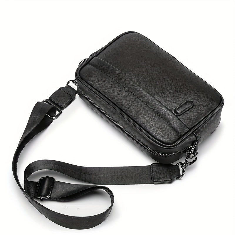 1pc Men's Crossbody Bag, Adjustable Strap, Casual Business Commuter Shoulder Bag, Black Square Messenger Bag for Daily Use, Small Crossbody Bag