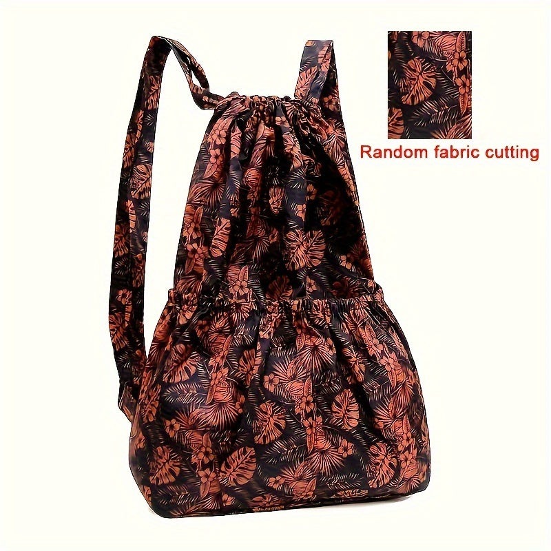 1pc Floral Print Nylon Drawstring Backpack - Lightweight Travel & Sports Rucksack with Shoulder Straps, Vibrant Geometric Design, Multiple Compartments for Women, Pink, Travel Backpack