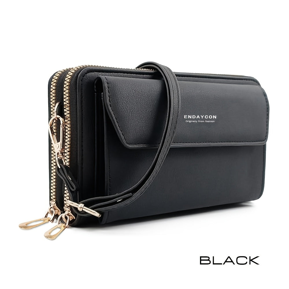 1pc Women's Fashionable Synthetic Leather Crossbody Bag, Large Capacity Multi-Functional Shoulder Purse with Adjustable Strap, Double Zipper Card Holder for Outdoor Shopping and Travel, Wet Wipe Clean, Non-Textile Weaving Method, Polyester Lined, Compact