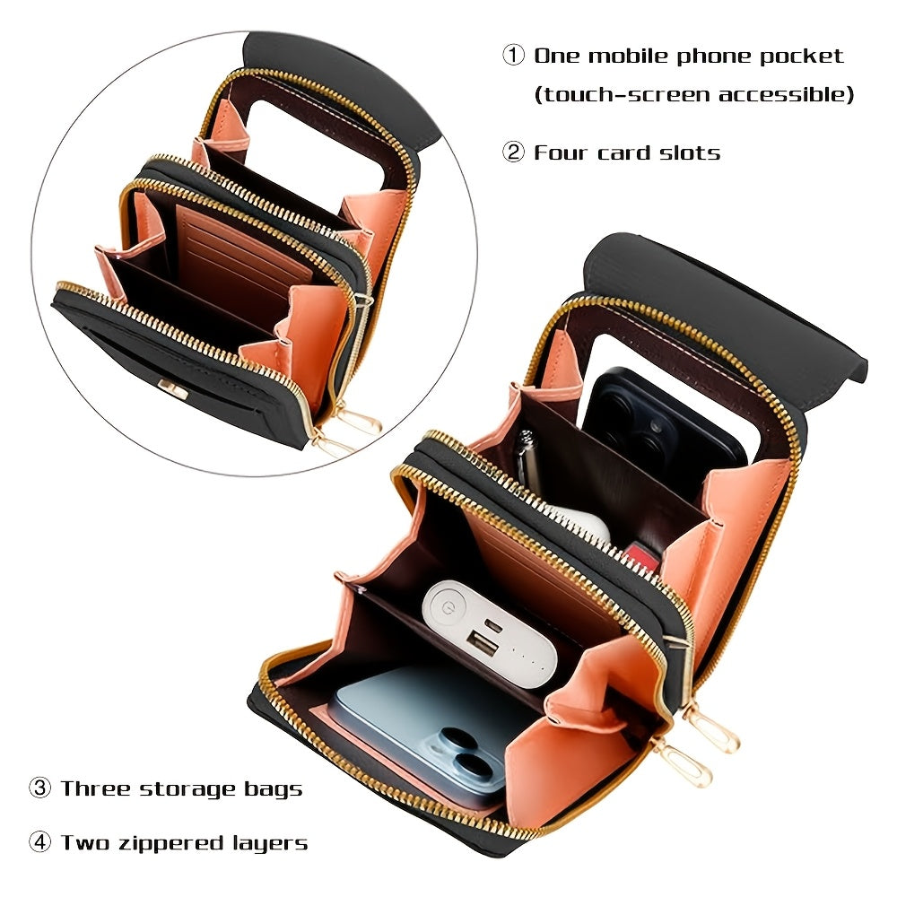 [Casual Crossbody Bag] Transparent Touchscreen Crossbody Bag | Women's Solid Color Casual Bag with Multifunctional Card Holder and Coin Purse | Perfect for Outings, Shopping, and Travel