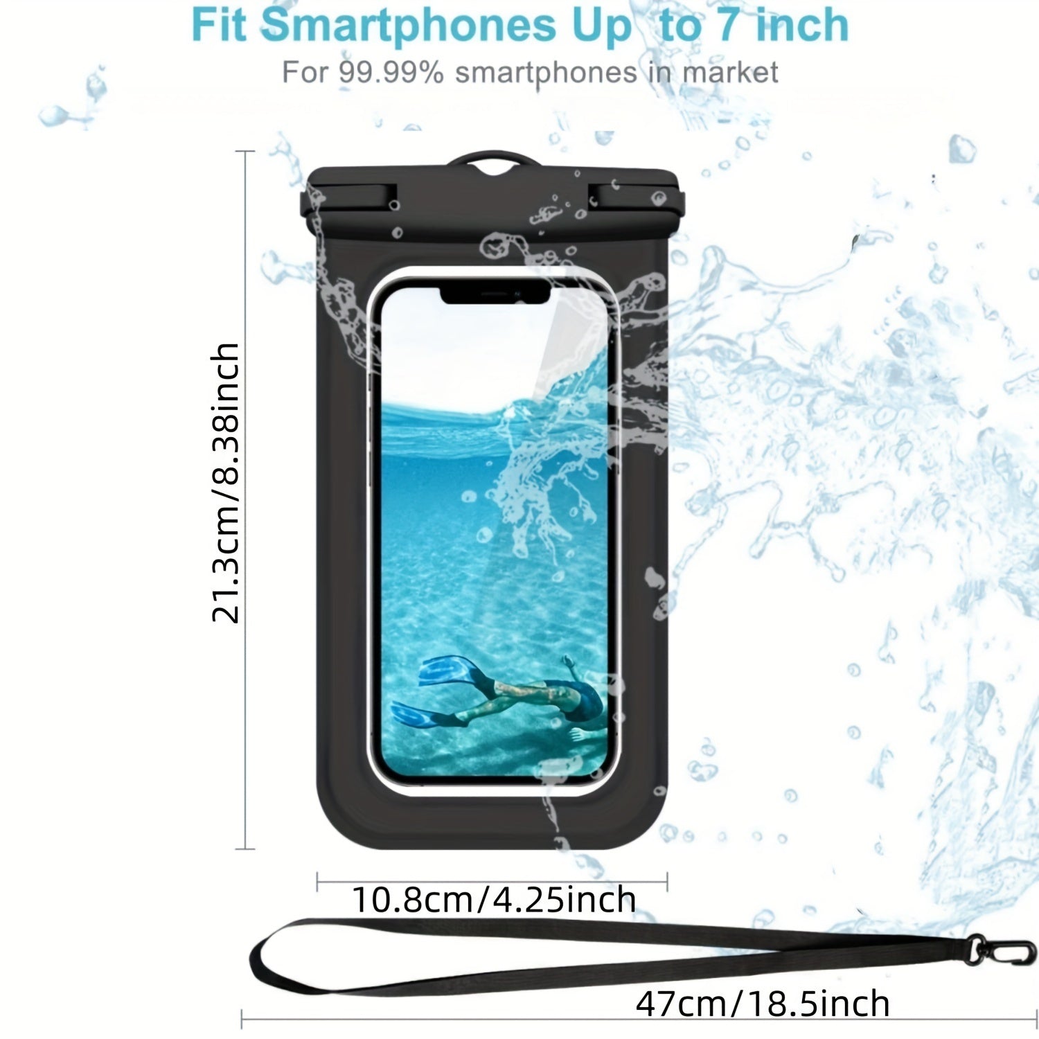 2 Universal Oversized Phone Cases, Smartphone Dry Bag, Ideal for Smartphones Under 17.78 cm, Perfect Accessory for Outdoor Water Sports