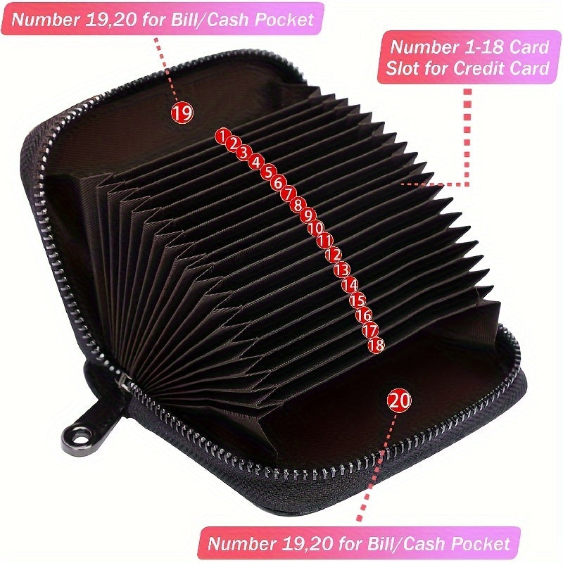 1pc Casual Accordion Wallet, Faux Leather, Small, with Zipper, 20 Card Slots, for Women or Men