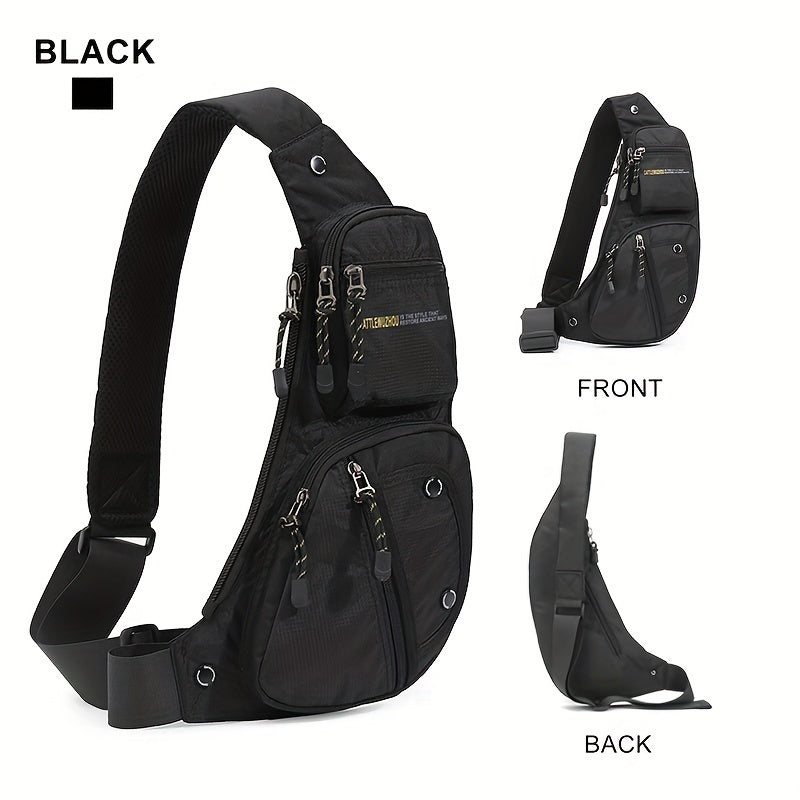 1pc Men's Nylon Casual Multi Pockets Chest Bag, Daily Trendy Shoulder Bag for Outdoor Running, Hiking, Camping
