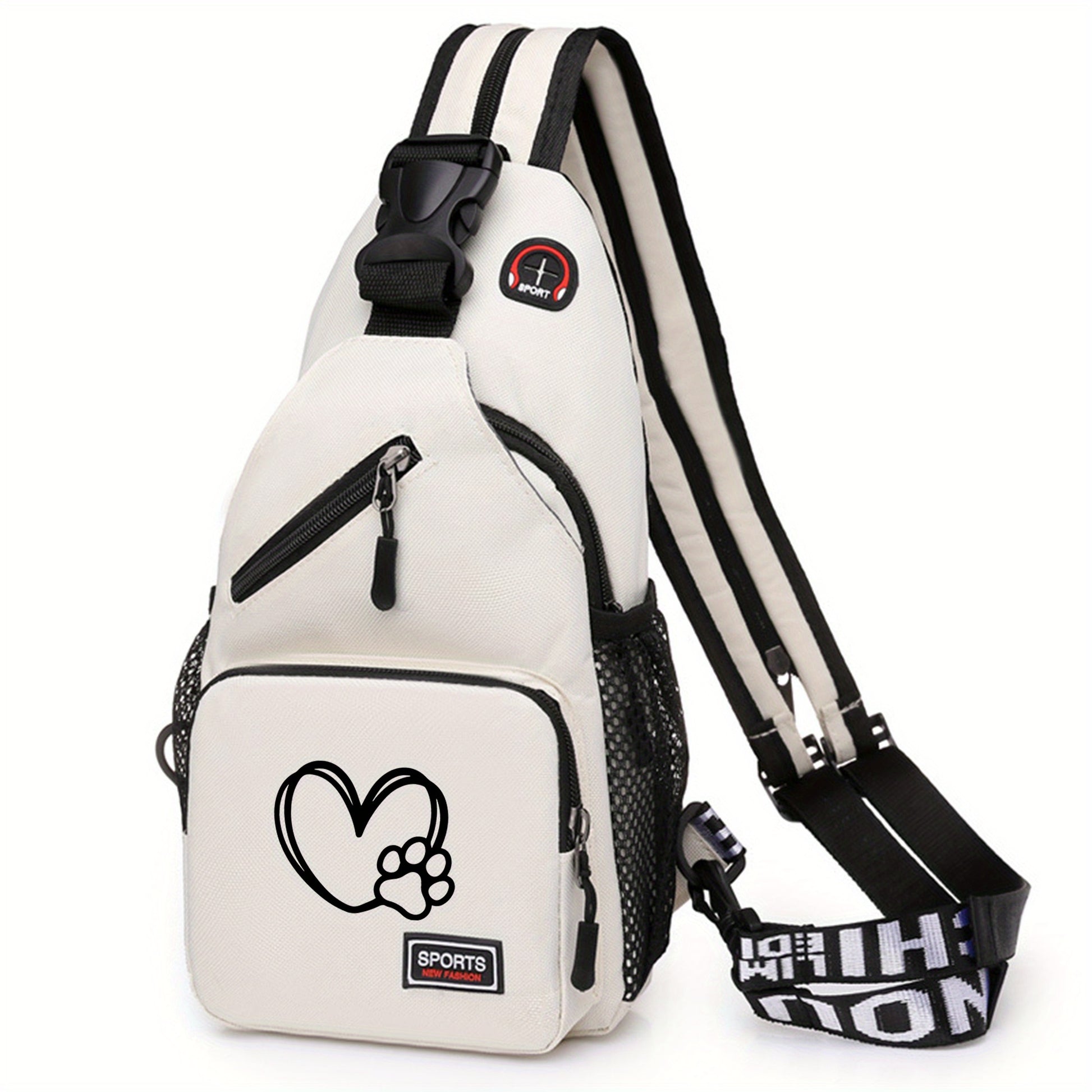 1pc Love Paw Print Oxford Crossbody Bag - Adjustable Strap, Spacious & Durable, Perfect for Outdoor Travel, Sports, and Daily Commute, Casual Chest Bag with Polyester Lining