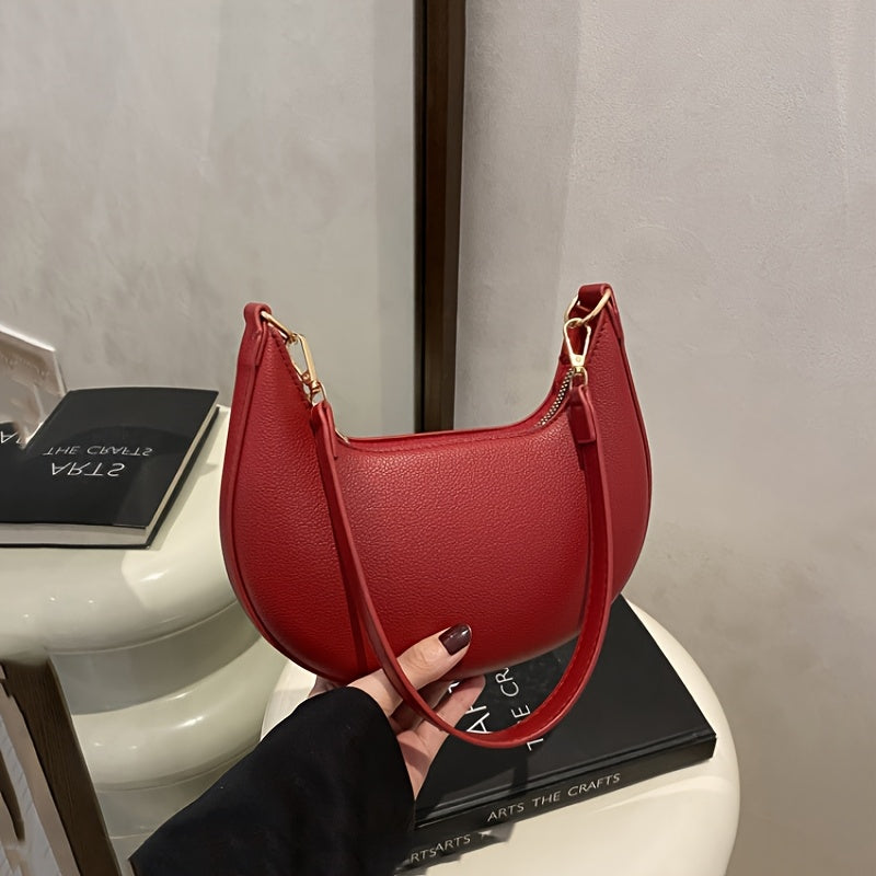 1pc Women's Luxury Crescent Crossbody Bag with Detachable Adjustable Strap, Magnetic Closure & Golden-Tone Hardware - Shoulder Purse for Casual or Formal Occasions (Coffee Brown/White/Red/Black), Crossbody Purse, Evening Accessory, Polyester Lined Interio