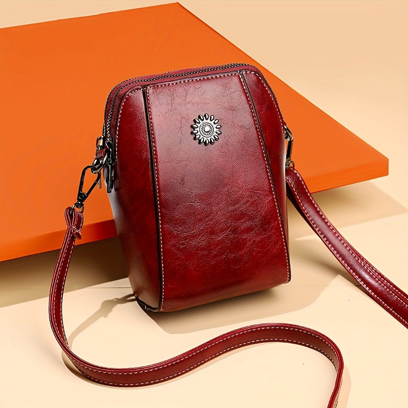 1pc of Retro Solid Color PU Hardware Decoration Multi-Compartment Simple Messenger Bag Mobile Phone Bag Wallet Suitable for Women'S Daily Use