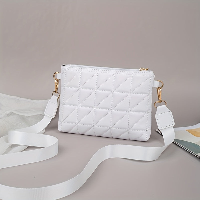 2025 New Women's Fashion Quilted Chevron Crossbody Bag - with Adjustable & Detachable Strap, Golden-Tone Hardware, Zipper Closure, Khaki/White/Black, Crossbody Purse, Versatile Travel Purse, Modern Accessory, Durable Polyester Lining, Everyday Handbag, St