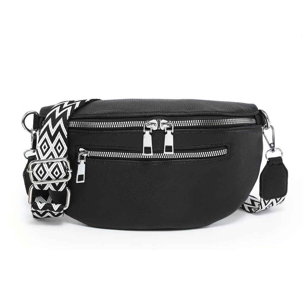Women'S Korean Style Summer Saddle Bag, Solid Color, Zipper Closure, Polyester Lined, Painted Edges, Versatile Shoulder Chest Purse