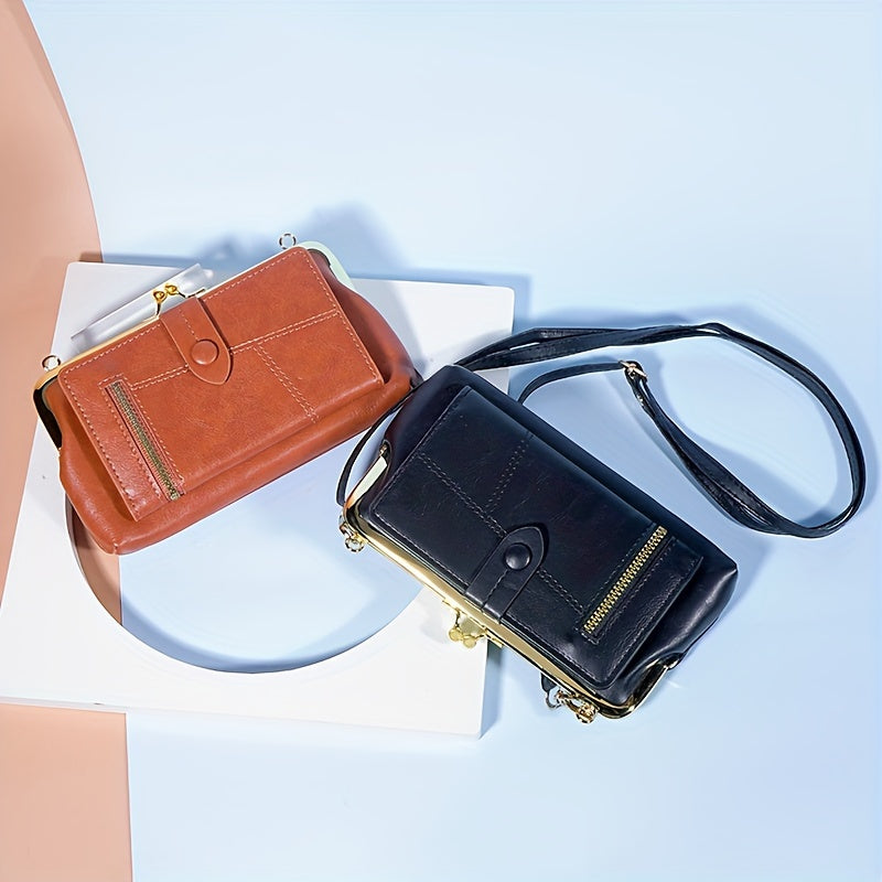 2024 New Women's Retro Crossbody Bag - Adjustable Strap, Snap Closure, Multi-Card Slots & Phone Pocket - Lightweight Synthetic Leather Shoulder Bag for Everyday Essentials (Black), Crossbody Purse, Minimalist Design, Smooth Texture