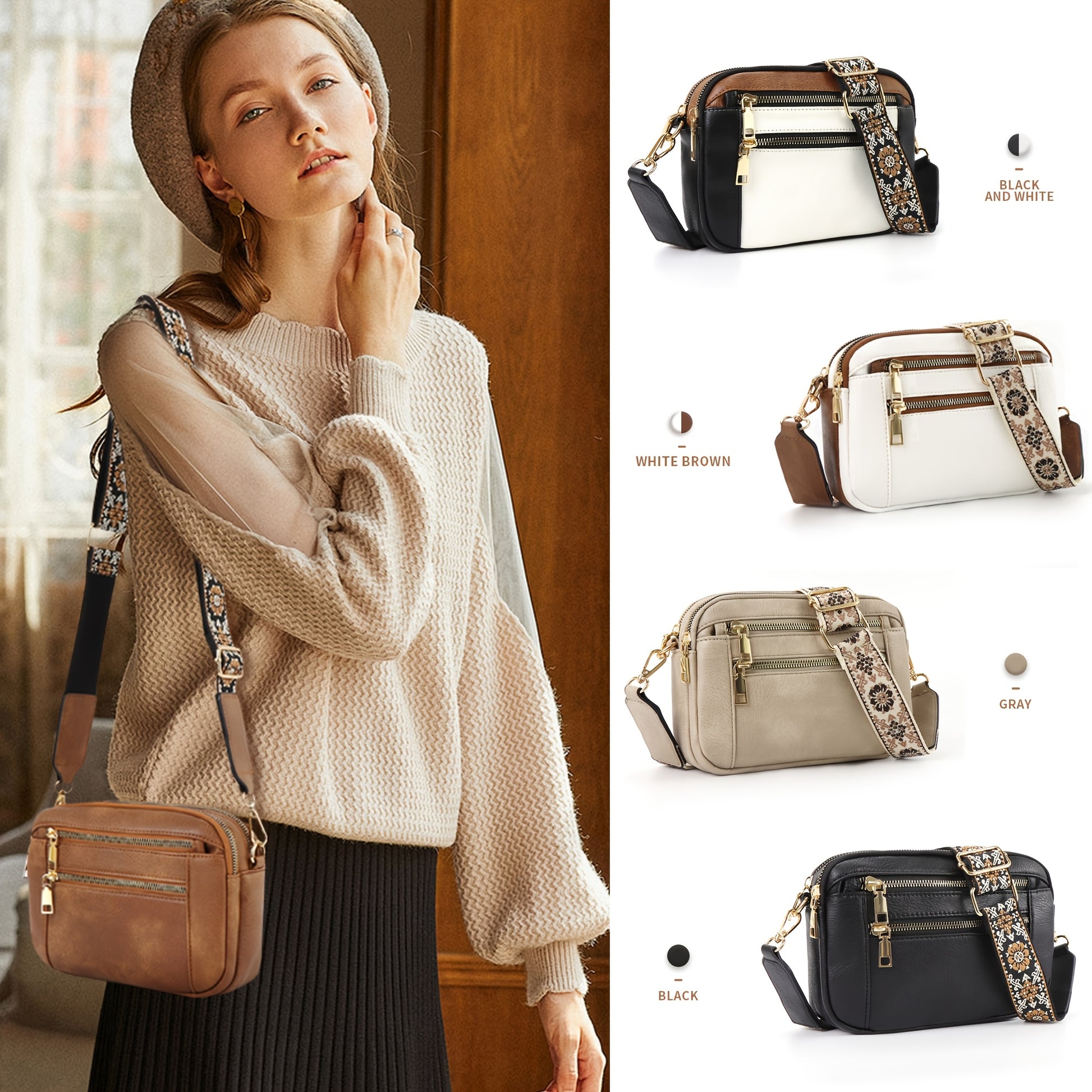 1pc Bohemia Women's Casual Crossbody Bag, Trendy PU Vegan Crossbody Purse for Women, Vintage Small Shoulder Bags with Retro Adjustable Shoulder Strap, Lightweight And Spacious Commuter Bag, Ethnic Style, Preferred Package Type