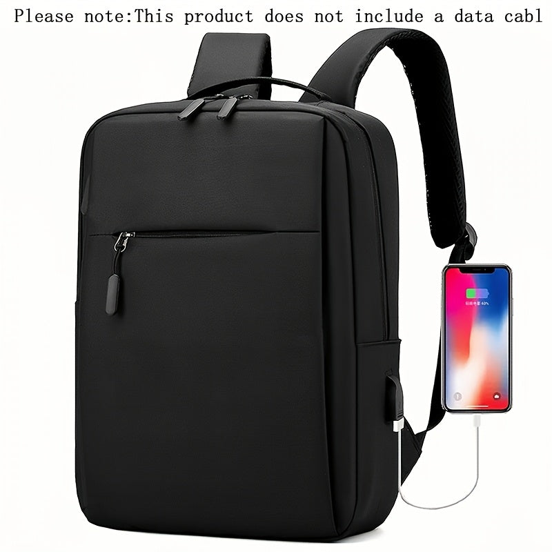 1pc Lightweight Business Laptop Backpack, 13/14/15 Inch Computer Bag with USB Charging Port, Adjustable Straps, Zipper Closure, Polyester Lining, Wet Wipe Clean, Black Fabric Travel & Student Bookbag for Men and Women, Techfriendly Bag | Fabric Laptop Bac