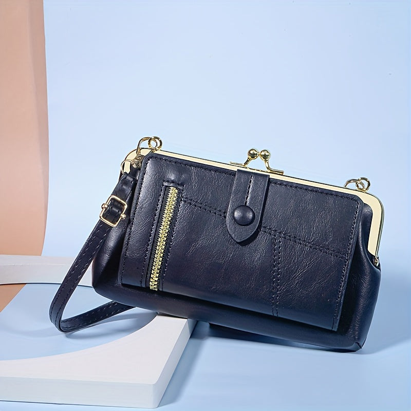 2024 New Women's Retro Crossbody Bag - Adjustable Strap, Snap Closure, Multi-Card Slots & Phone Pocket - Lightweight Synthetic Leather Shoulder Bag for Everyday Essentials (Black), Crossbody Purse, Minimalist Design, Smooth Texture