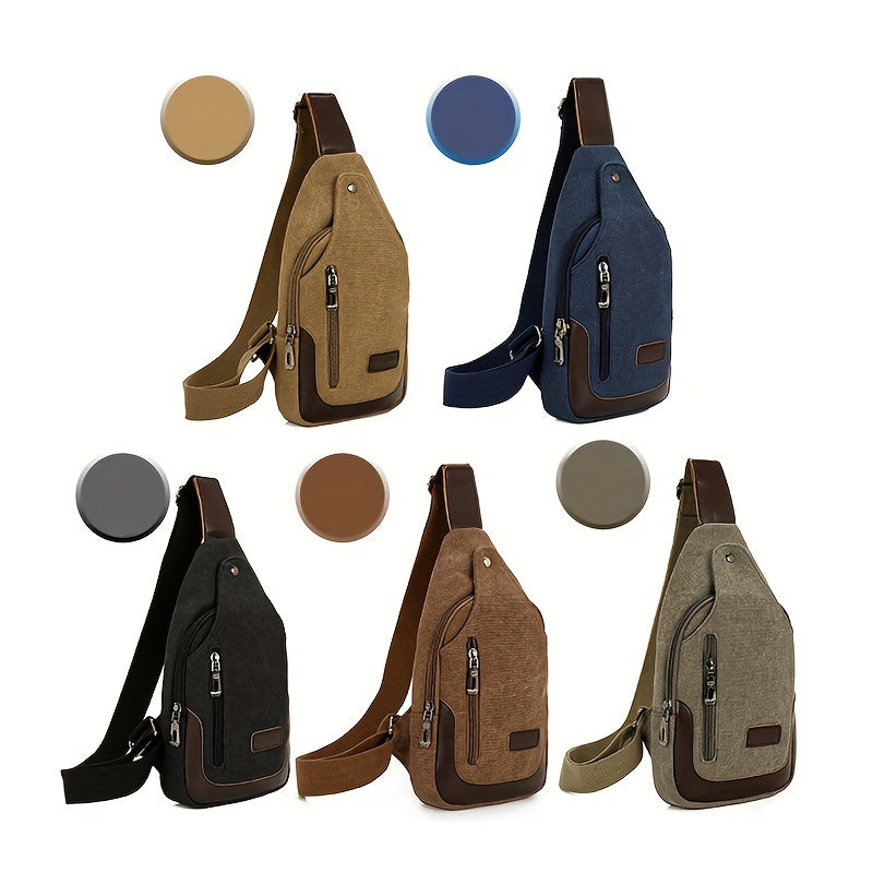 1pc Stylish Men's Canvas Chest Bag - Large Capacity, Wear-Resistant, Solid Color, Durable, Versatile Camping Companion - Perfect for Outdoor Enthusiasts