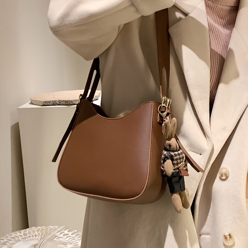 2024 Trending Women's Retro Minimalist Crossbody Bag - Detachable Adjustable Strap, PVC, Zipper Closure, Coffee Brown/Beige/Black - Versatile Shoulder Bag for Everyday & Formal Use, Crossbody Purse, Formal Accessory, Sleek Simple Design, Material