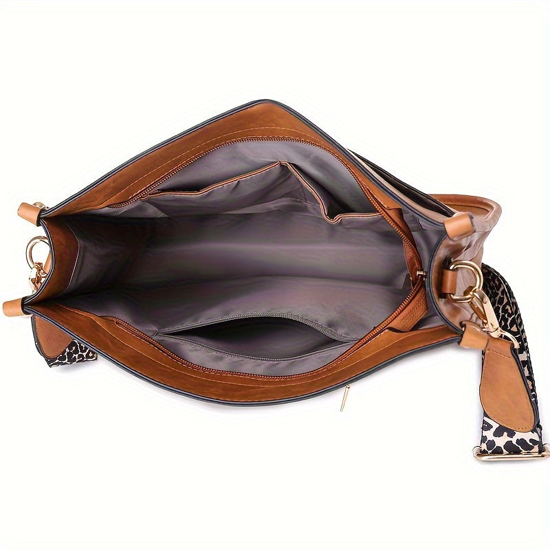 Fashion-Forward Retro Leopard Crossbody Bag - Minimalist Vegan Leather Purse with Secure Zipper and Comfortable Shoulder Strap for Stylish Women