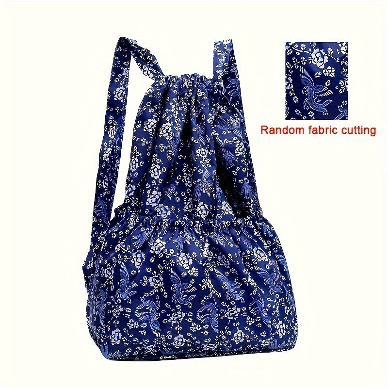 1pc Floral Print Nylon Drawstring Backpack - Lightweight Travel & Sports Rucksack with Shoulder Straps, Vibrant Geometric Design, Multiple Compartments for Women, Pink, Travel Backpack