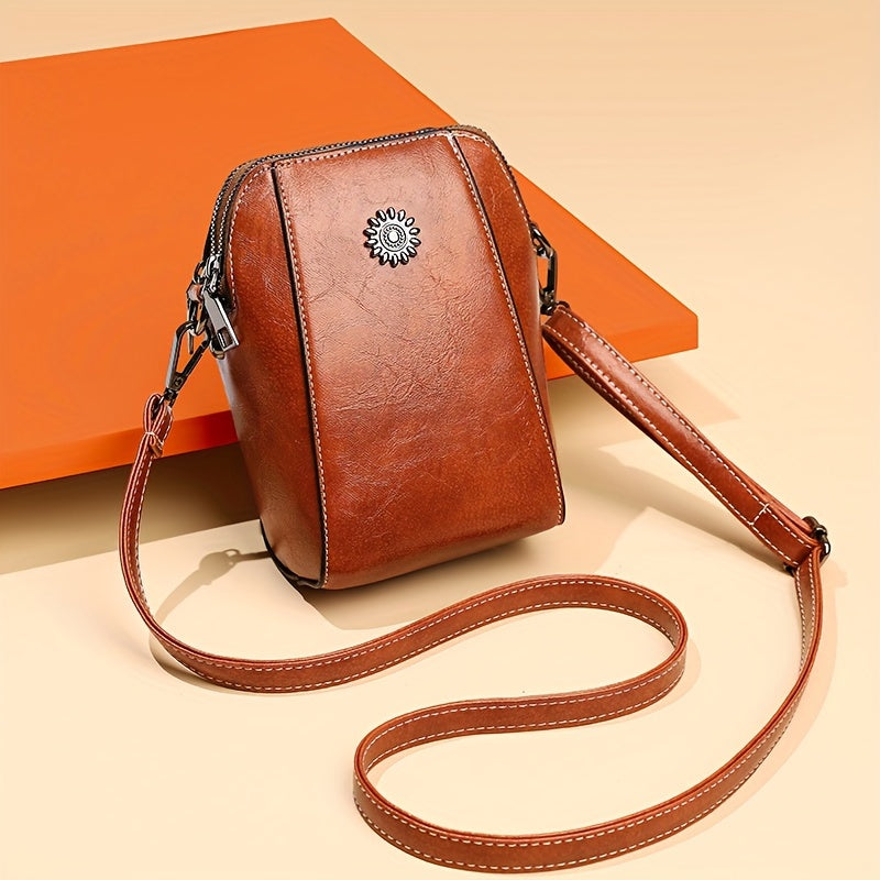 1pc of Retro Solid Color PU Hardware Decoration Multi-Compartment Simple Messenger Bag Mobile Phone Bag Wallet Suitable for Women'S Daily Use