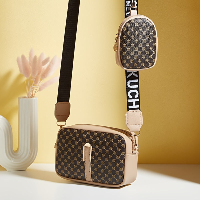 2024 Winter New Women's Fashion Printed 2pcs Set Women's Bag Fashion Casual Retro Commuting Plaid Crossbody Single Shoulder Small Square Bag
