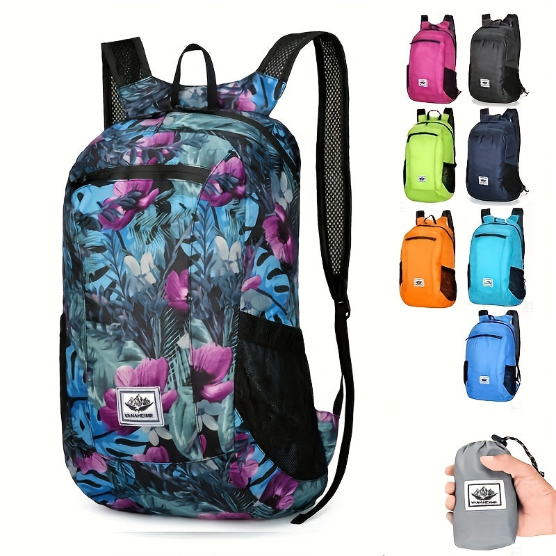 1pc Foldable Waterproof Backpack, Large Capacity Lightweight Printed Sports Bag, Suitable For Outdoor Sports, Riding, Hiking, Camping, Travel
