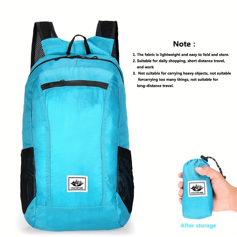 1pc Foldable Waterproof Backpack, Large Capacity Lightweight Printed Sports Bag, Suitable For Outdoor Sports, Riding, Hiking, Camping, Travel