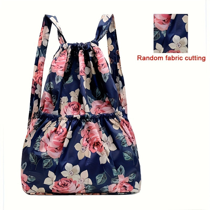 1pc Floral Print Nylon Drawstring Backpack - Lightweight Travel & Sports Rucksack with Shoulder Straps, Vibrant Geometric Design, Multiple Compartments for Women, Pink, Travel Backpack