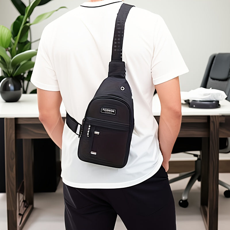 1pc CENIC Men's Large Capacity Crossbody Shoulder Bag - Durable Polyester, Multi-Purpose for Travel & Work, Gray/Black/Dark Blue, Fashion Label Design, Multiple Compartments, Organized Storage Bag | Modern Crossbody Bag | Durable Polyester Bag