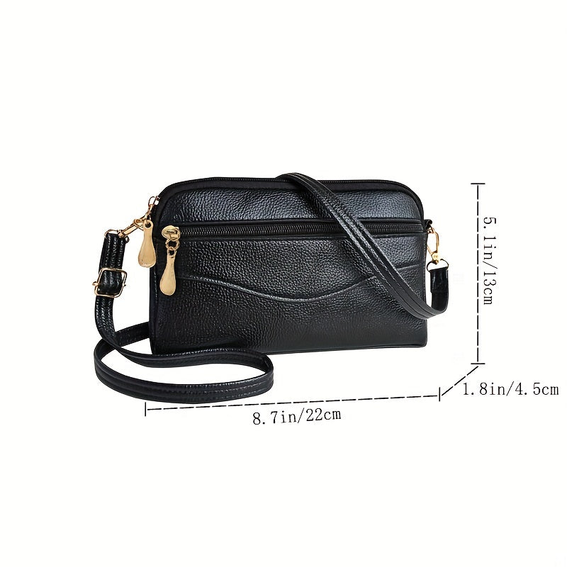 Women's Detachable Strap Crossbody Bag - Sleek Minimalist Small Square Purse with Golden-Tone Hardware, Zipper Closure & Polyester Lining, Versatile Casual Everyday Shoulder Bag in Black, Crossbody Purse, Stylish Accessory, Textured Finish