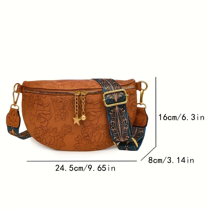 1pc Women&Apos;S Bohemian Crossbody Bag with Adjustable Strap, Zipper Closure & Beaded Detail - Large Capacity Casual Chest Bag in Blue/Khaki/Brown/Beige, Synthetic Faux Leather, Polyester Lining, Perfect for Everyday Use Or Holiday Gifts, Crossbody Purse