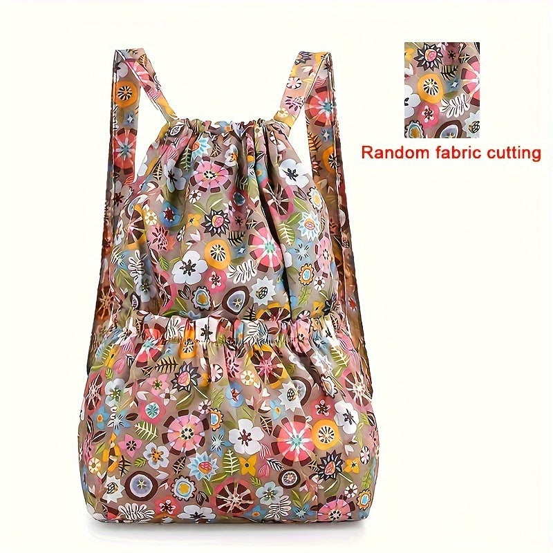 1pc Floral Print Nylon Drawstring Backpack - Lightweight Travel & Sports Rucksack with Shoulder Straps, Vibrant Geometric Design, Multiple Compartments for Women, Pink, Travel Backpack