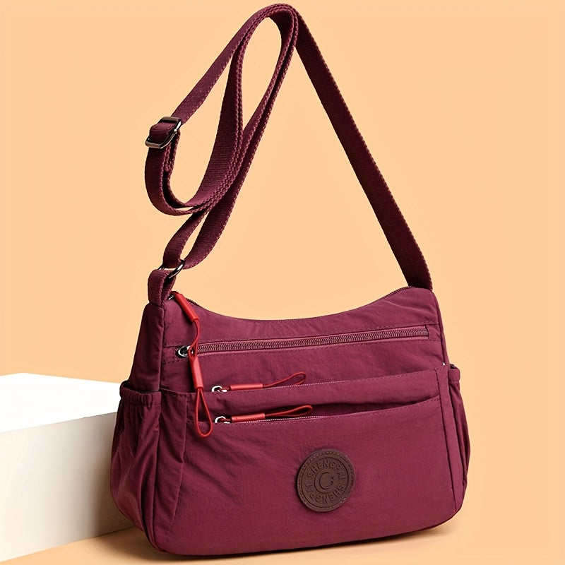1pc Burgundy Casual Crossbody Bag for Women, Solid Color Fabric with Zipper Closure, Multi-Pocket and Compartments, Polyester Lined, Versatile for Commuting, Travel, Shopping, Mother'S Gift