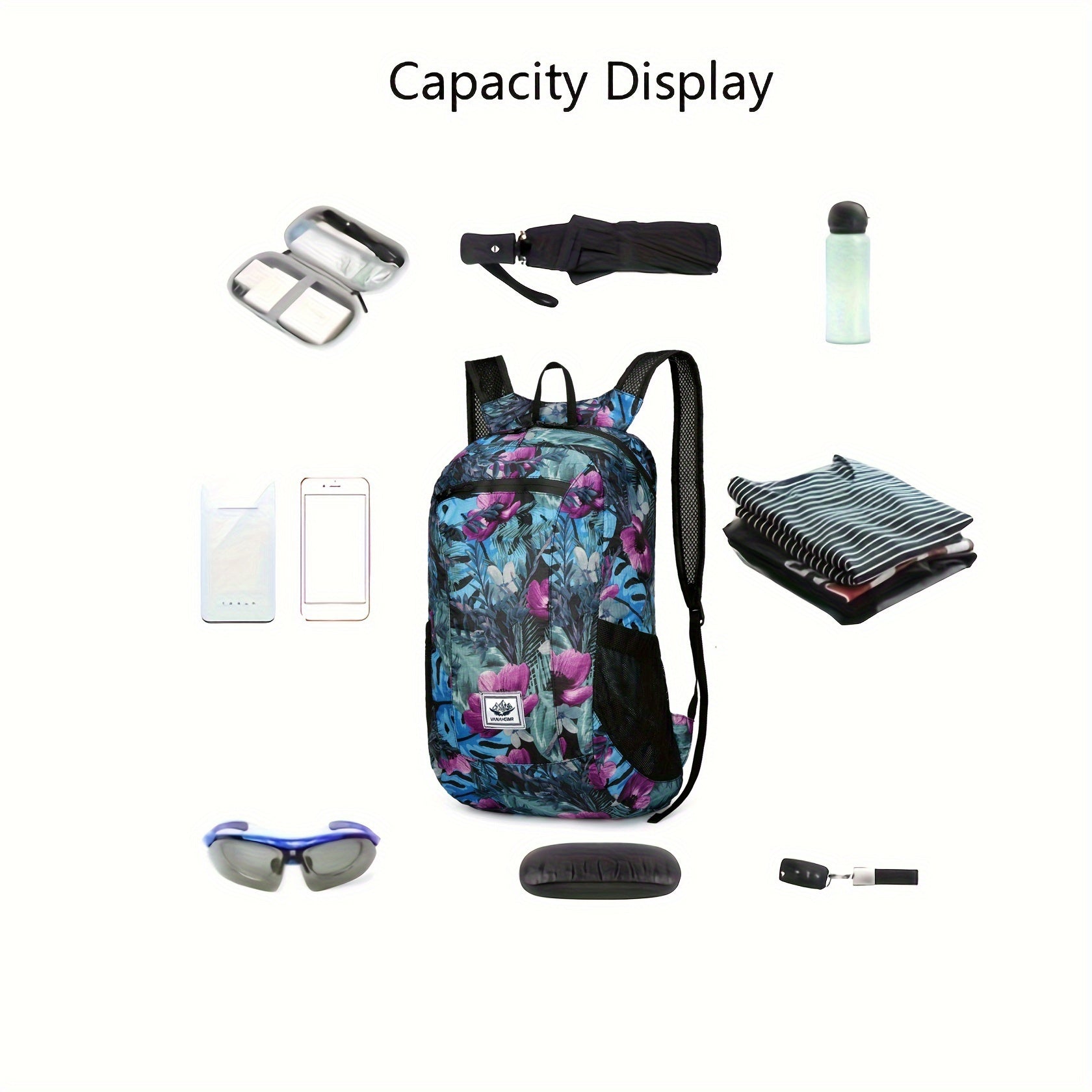 1pc Foldable Waterproof Backpack, Large Capacity Lightweight Printed Sports Bag, Suitable For Outdoor Sports, Riding, Hiking, Camping, Travel