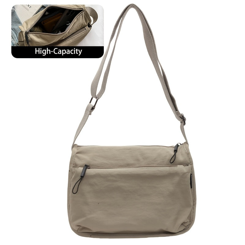 Multi Pockets Cross-body Bag, Nylon Shoulder Bag, Versatile Square Bag for Travel, Daily, Adjustable shoulder straps, anti-theft zipper pocket on the back, solid color, Minimally Designed Multi Layered Khaki Shoulder Bag, Black, Green