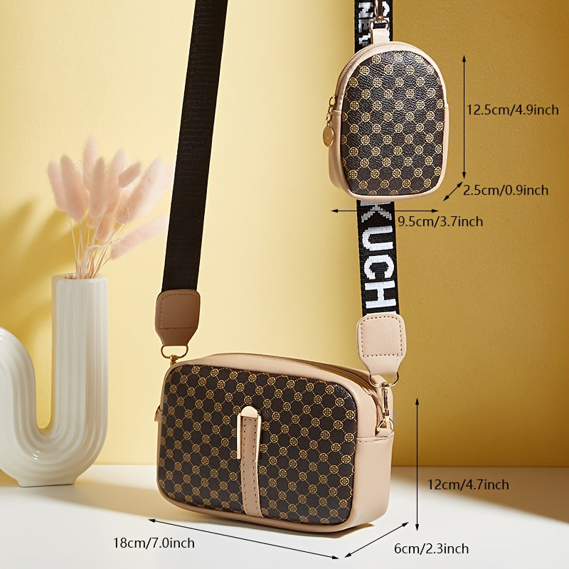 2024 Winter New Women's Fashion Printed 2pcs Set Women's Bag Fashion Casual Retro Commuting Plaid Crossbody Single Shoulder Small Square Bag