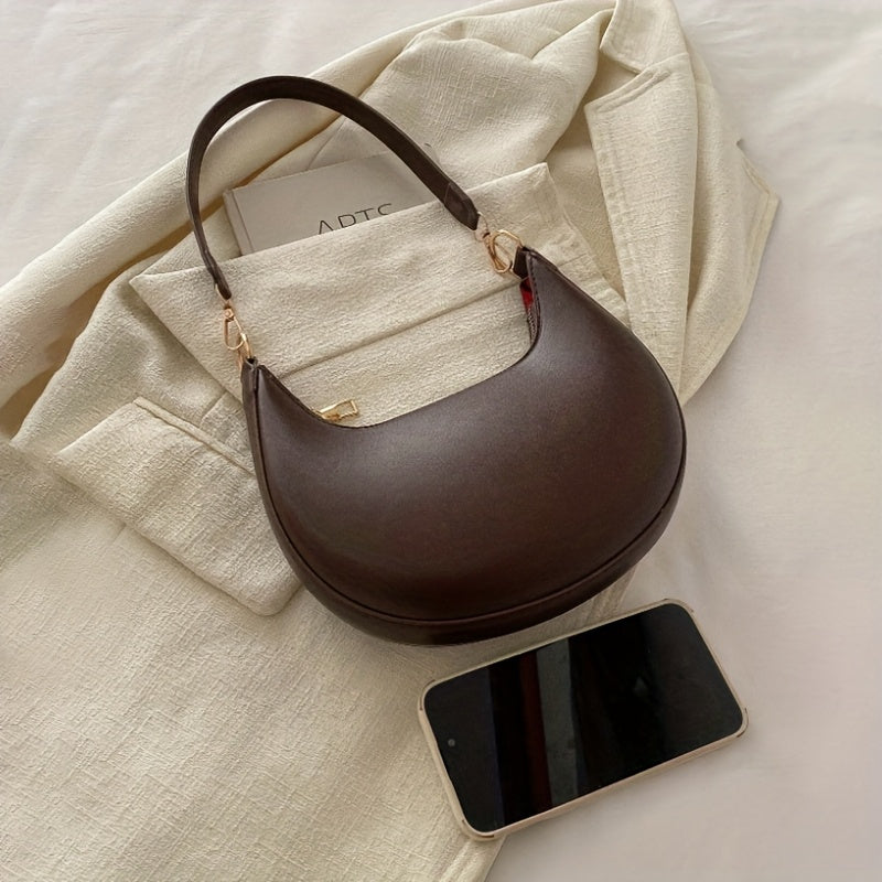 1pc Women's Luxury Crescent Crossbody Bag with Detachable Adjustable Strap, Magnetic Closure & Golden-Tone Hardware - Shoulder Purse for Casual or Formal Occasions (Coffee Brown/White/Red/Black), Crossbody Purse, Evening Accessory, Polyester Lined Interio
